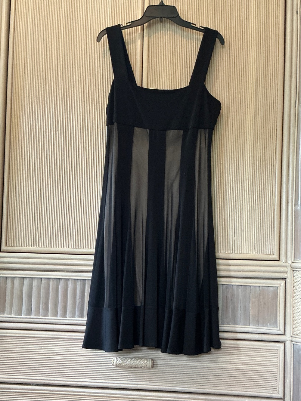 Maggy London Black Sheer-Panel Midi Dress